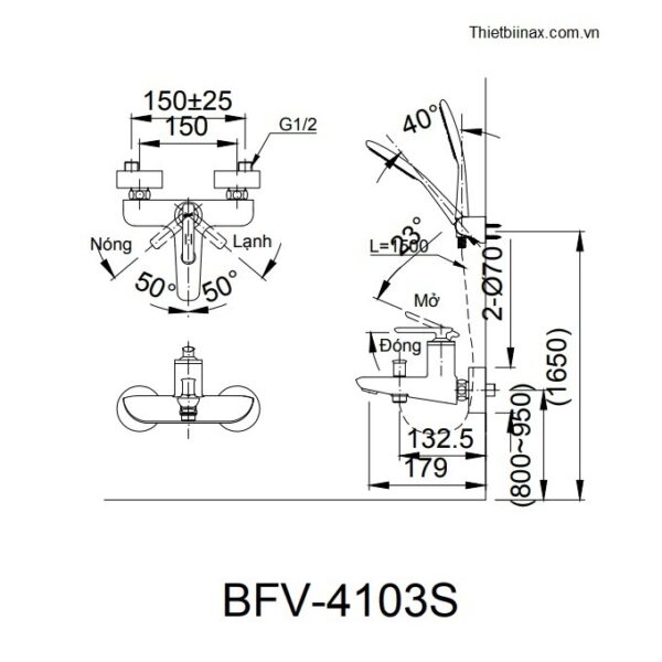 Bản vẽ lắp đặt sen vòi nóng lạnh Inax BFV-4103S