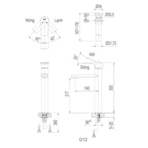 Bản vẽ lắp đặt vòi chậu lavabo INAX LFV-7100SH