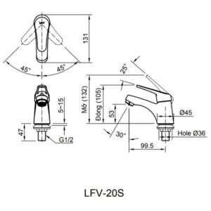 Bản vẽ lắp đặt vòi chậu nước lạnh INAX LFV-20S