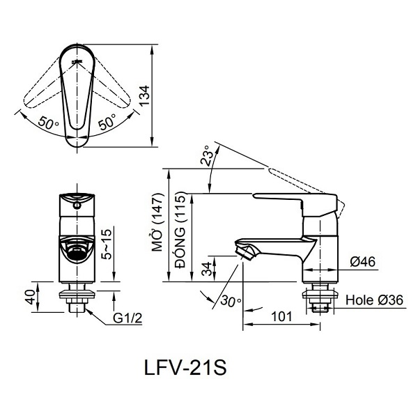Bản vẽ lắp đặt vòi chậu nước lạnh INAX LFV-21S