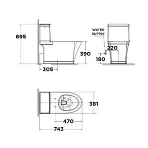 Bản vẽ bồn cầu American một khối WP-2025PL