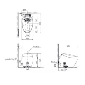 Bản vẽ bồn cầu thông minh TOTO CS901VT#NW1 T53P100VR