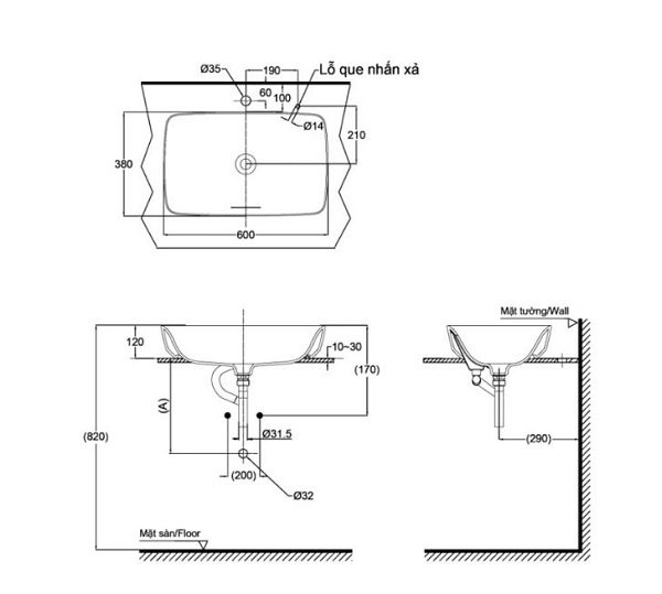 Bản vẽ thiết kế của Chậu rửa đặt bàn TOTO PJS06WE#GW