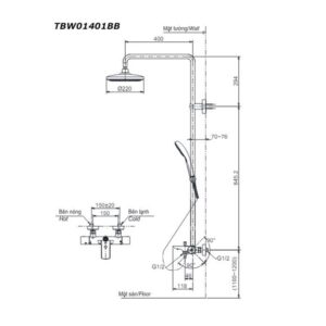 Bản vẽ sen cây nhiệt độ TOTO TBW01401BB