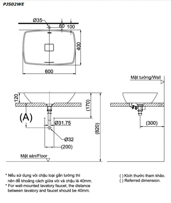 Chậu rửa đặt bàn TOTO PJS02WE#MW Trắng mờ