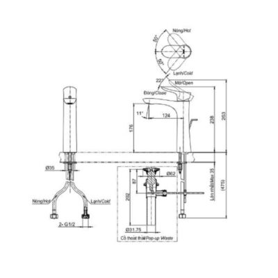 Bản vẽ vòi chậu lavabo TOTO TLG01304V1