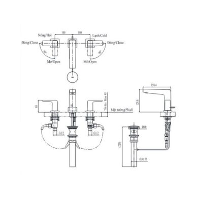 Bản vẽ vòi chậu lavabo TOTO TLG10201B