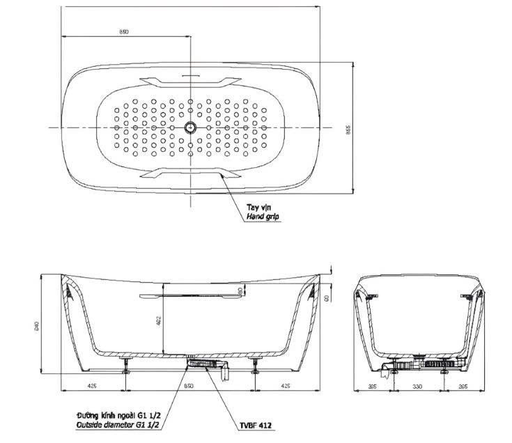 Bồn tắm nằm TOTO PJY1734HPWEN#GW/TVBF412