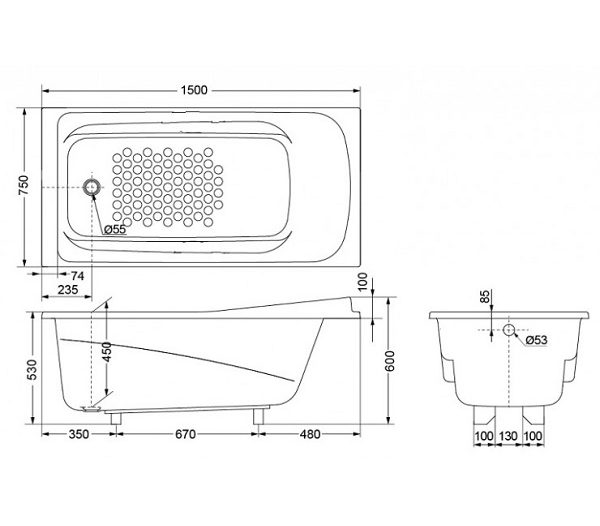 Bản vẽ Bồn tắm nằm TOTO PPY1560PE#P/DB501R-2B