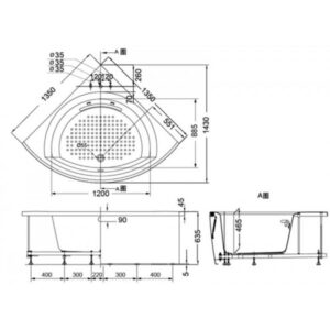 Bản vẽ Bồn tắm góc TOTO PPY1353-3HPE#P-DB505R-2B