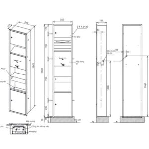 Bản vẽ máy sấy tay âm tường TYC602P (Kết hợp tủ đựng giấy