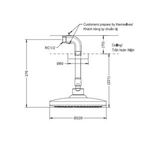 Bản vẽ bát sen gắn trần TOTO TBW01003B1A