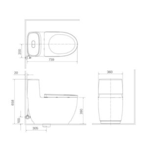 Bản vẽ bồn cầu 1 khối AC-1052 + CW-KA22AVN