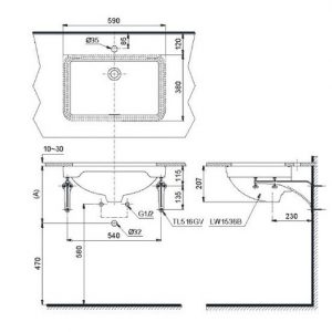 Bản vẽ chậu đặt âm bàn TOTO LW1536V#XWTL516GV