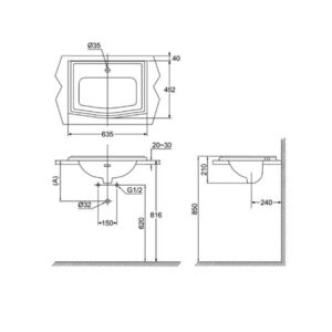 Bản vẽ chậu đặt dương vành TOTO LW781CJ#W