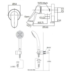 Bản vẽ lắp đặt sen tắm lạnh TOTO TBS04101V