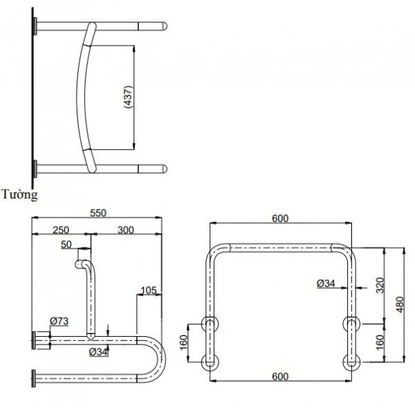 Bản vẽ lắp đặt thanh tay vịn TOTO T114CU22R#MLA-T110D3R(x4)