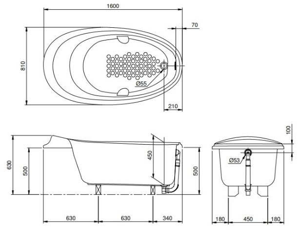 Bản vẽ thiết kế của Bồn tắm nằm TOTO PPY1610PTE