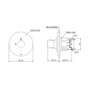 Bản vẽ van dừng TOTO TBV01101BTBN01104B