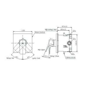 Bản vẽ van gật gù TOTO TBG07303VATBN01001B