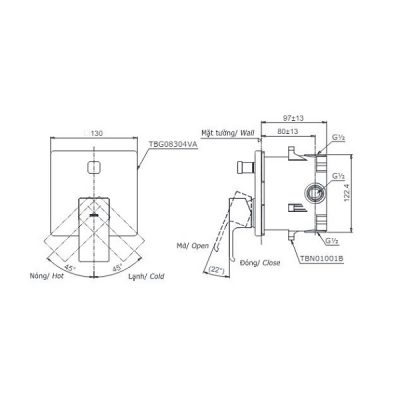 Bản vẽ van gật gù TOTO TBG08304VA/TBN01001B