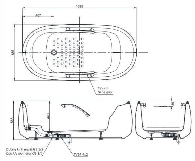 Bồn tắm nằm TOTO PJY1744HPWEN#MW/TVBF412