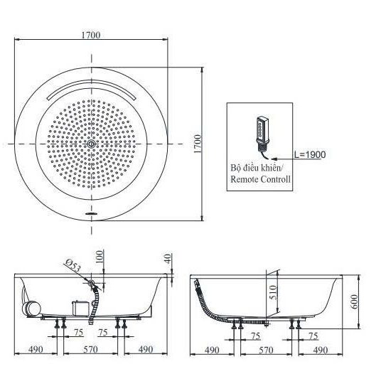 Bồn tắm nằm TOTO PPYB1720HPTE#P