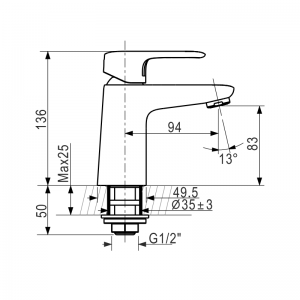 Bản vẽ kĩ thuật vòi chậu rửa mặt lavabo American WF-1M01