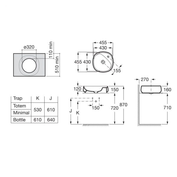 Bản vẽ chậu đặt trên mặt bàn BEYOND ROCA A3270B9000