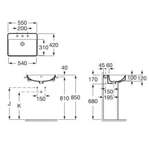 Bản vẽ chậu nửa âm mặt bàn INSPIRA ROCA A32753S000