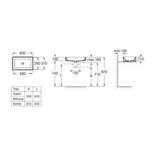 Bản vẽ chẩu rửa đặt bàn THE GAP ROCA A3270Y2000