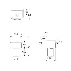 Bản vẽ chậu dịch vụ HAMITO ROCA Z371457000