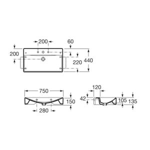 Bản vẽ chậu rửa đặt bàn DIVERTA ROCA A327110000