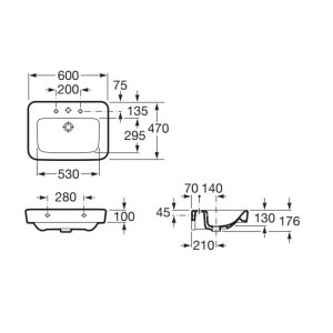 Bản vẽ chậu treo DAMA SENSO ROCA A32751B000