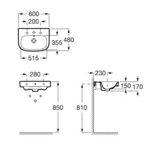 Bản vẽ chậu treo DEBBA ROCA A325994000