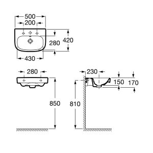 Bản vẽ chậu treo DEBBA ROCA A325996000