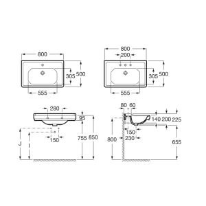 Bản vẽ kĩ thuật chậu treo tường CARMEN ROCA A3270A0003