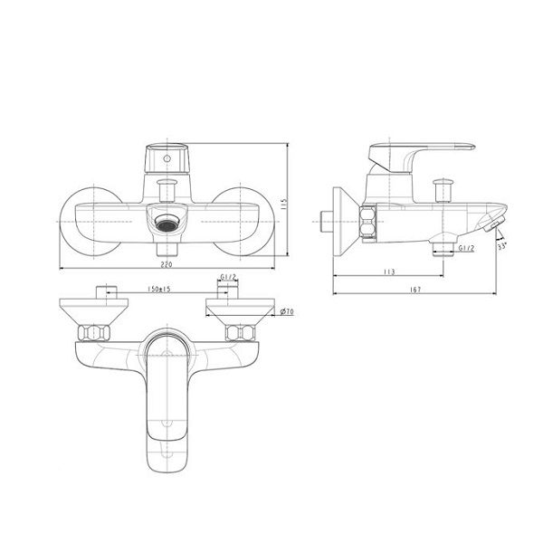 Bản vẽ kỹ thiết kế vòi tắm sen tường American Standard WF-1M11