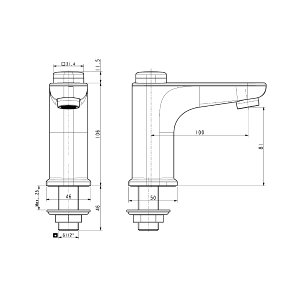 Bản vẽ kỹ thuật vòi chậu lạnh Acacia Evolution American Standard WF-T823B