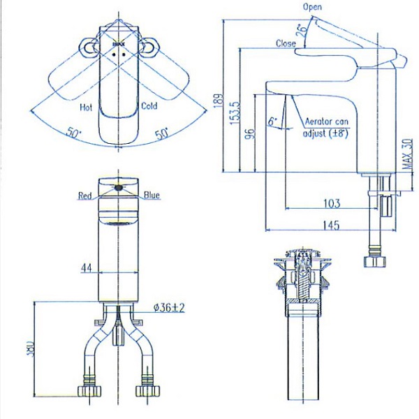 Bản vẽ lắp đặt vòi chậu nóng lạnh Inax LFV-632S-2