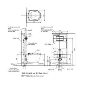 Bản vẽ bồn cầu treo tường TOTO CW553TC384CVKWH172AMB170P