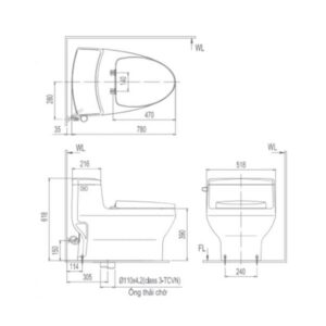 Bản vẽ bồn cầu 1 khối Inax AC-4005+CW-H18VN