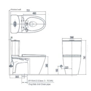Bản vẽ bồn cầu 2 khối Inax AC-602+CW-KB22AVN