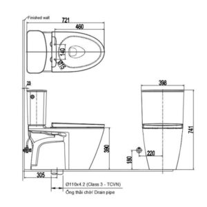 Bản vẽ bồn cầu 2 khối Inax ACT-602VN + CW-H18VN