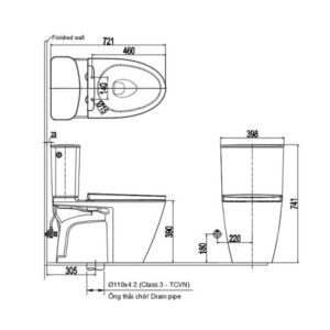 Bản vẽ bồn cầu 2 khối Inax ACT-602VN + CW-H20VN