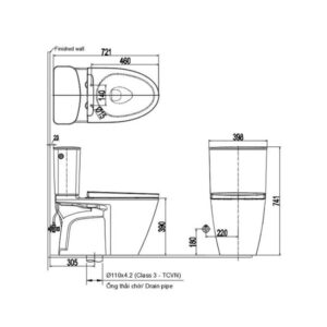 Bản vẽ bồn cầu 2 khối Inax ACT-602VN + CW-KB22AVN