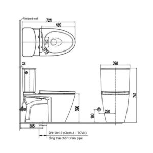 Bản vẽ bồn cầu 2 khối Inax ACT-602VN + CW-S15VN