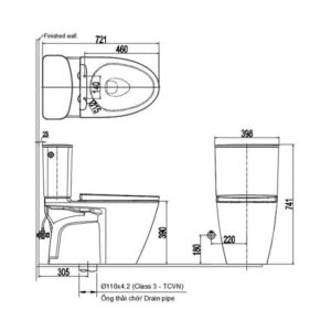 Bản vẽ bồn cầu 2 khối Inax ACT-602VN + CW-S32VN