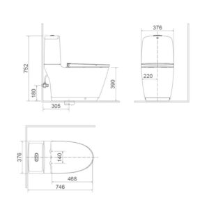 Bản vẽ bồn cầu 2 khối inax ACT-832VN + CW-H17VN