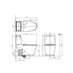 Bản vẽ bồn cầu 2 khối inax ACT-832VN + CW-H18VN